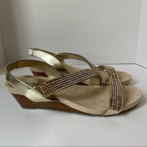 Kelly & Katie Gold Rhinestone Slingback Wedge Sandals